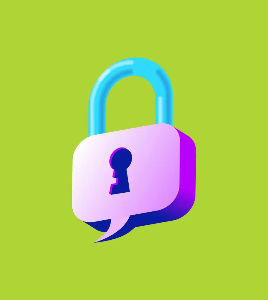 A stylized lock shaped like a speech bubble
